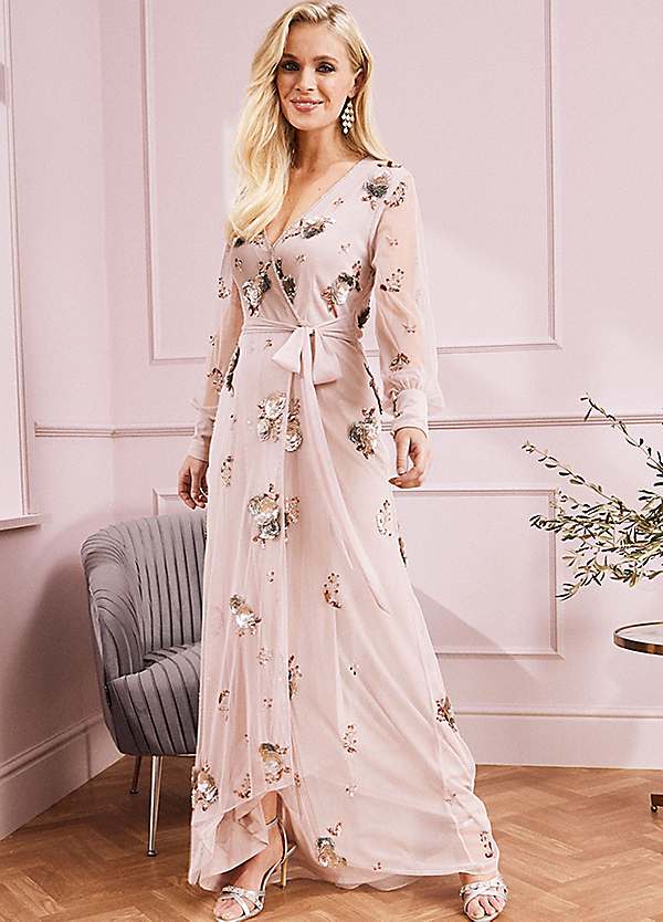 Catherine Embellished Maxi Dress with Recycled Polyester Pink