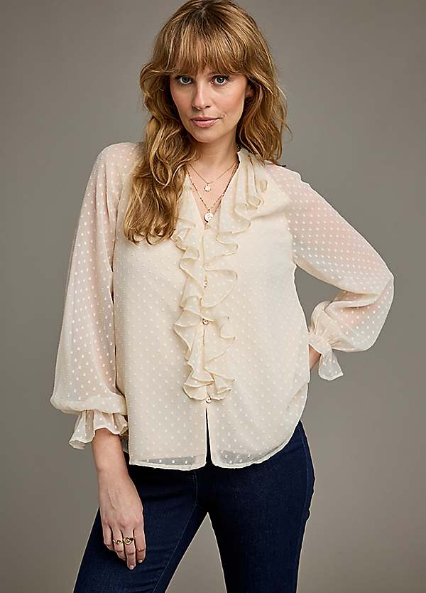 Cream ruffle blouse on sale