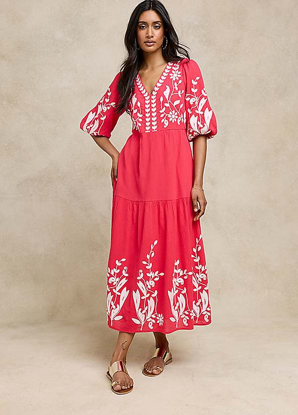 【tricotCOMMEdesGARÇONS】Embroidered dress Together Fleur Pink Embroidered Midaxi Dress | Kaleidoscope