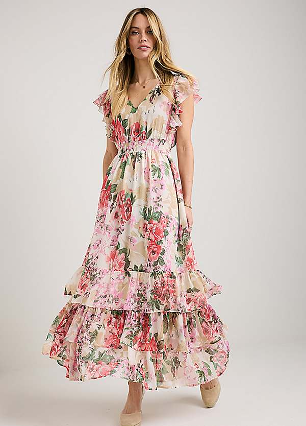 Together Floral Print Frill Detail Maxi Dress | Kaleidoscope