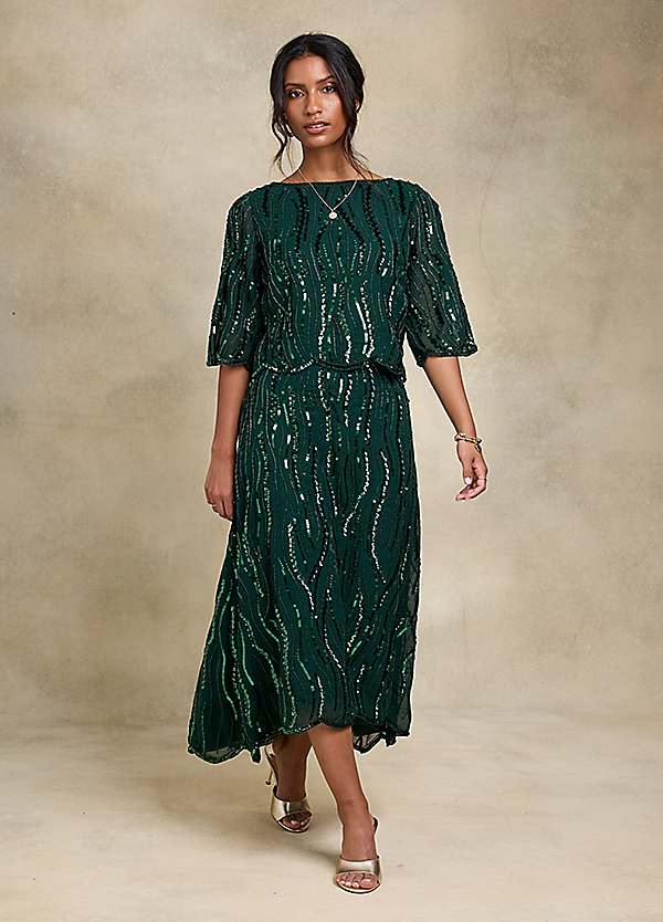 green high low dress Green & White Flower Dress main image 0