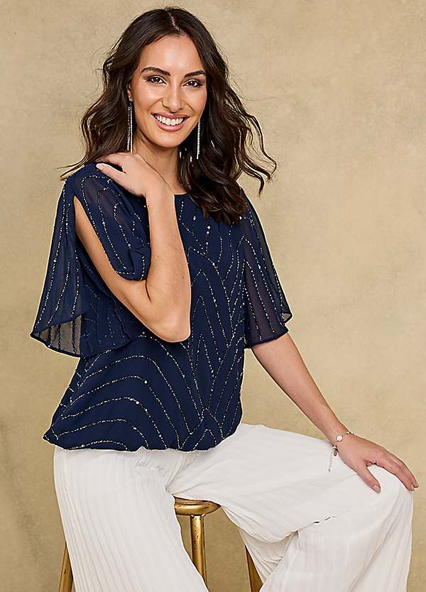 Navy bubble hem store top