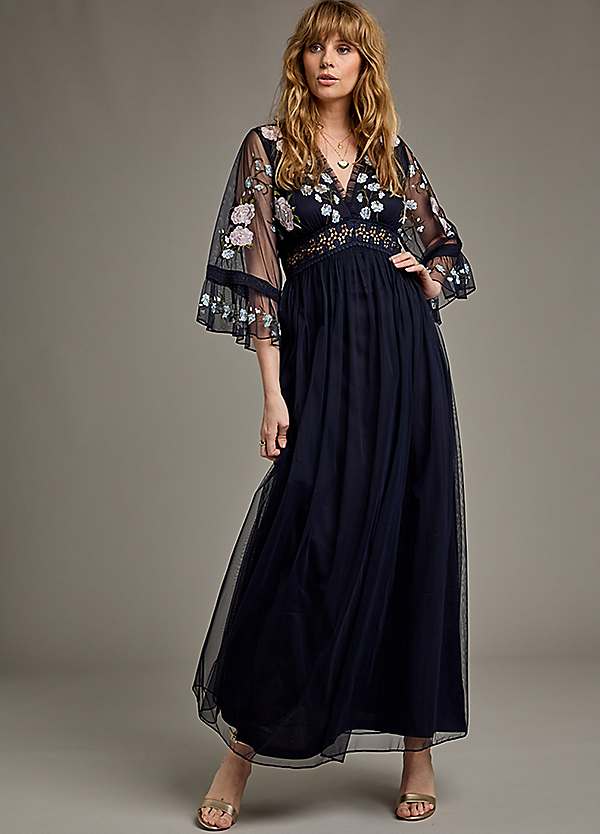 Together Navy Embroidered Maxi Dress | Kaleidoscope