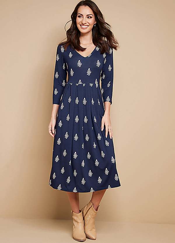 Together Navy Stamp Print Jersey Pocket Dress