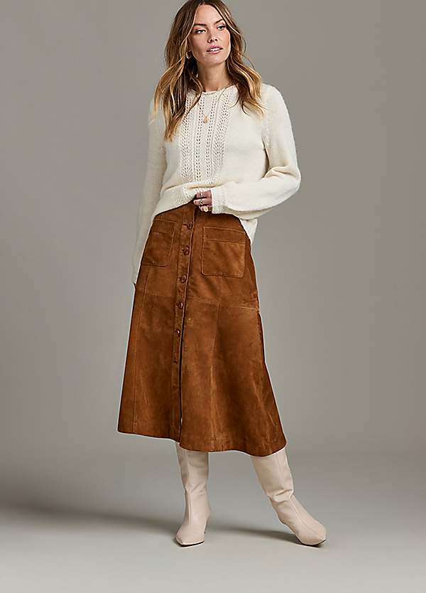 Together Tan Suede Midi Skirt Kaleidoscope