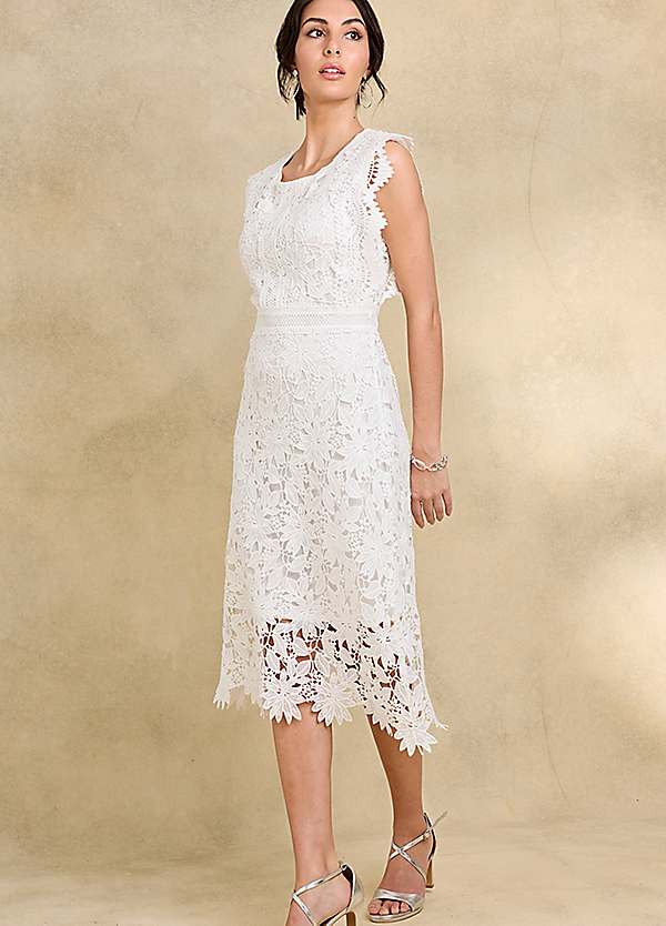 sachin and babi light blue dress Clarissa White Lace Crew-Neck Short-Sleeve Midi Dress – Club L London main image 1