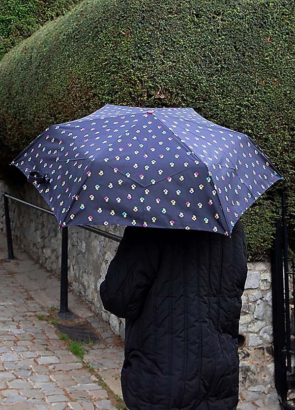 Totes Eco Brella Compact Round French Flowers Print Umbrella