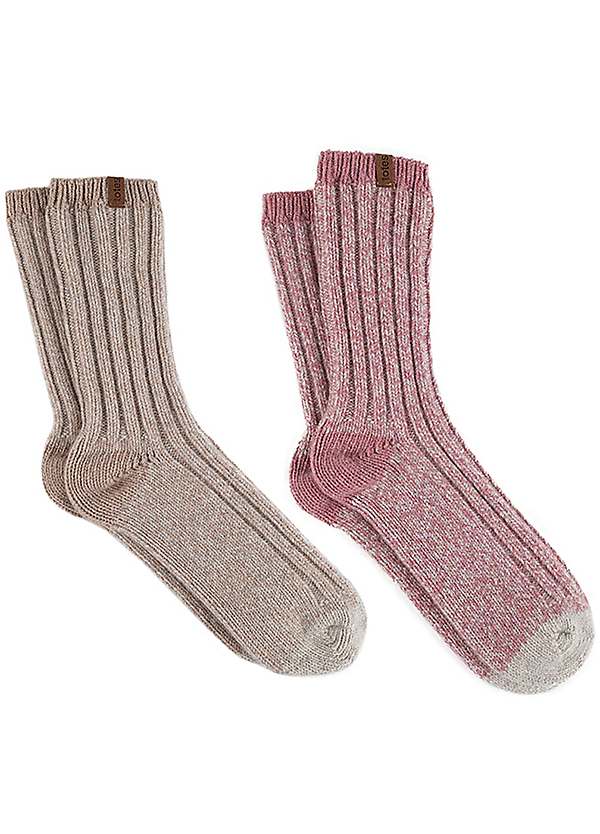 Totes Ladies Chunky Twist Wool Boot Socks Oat Pink 2 Pack