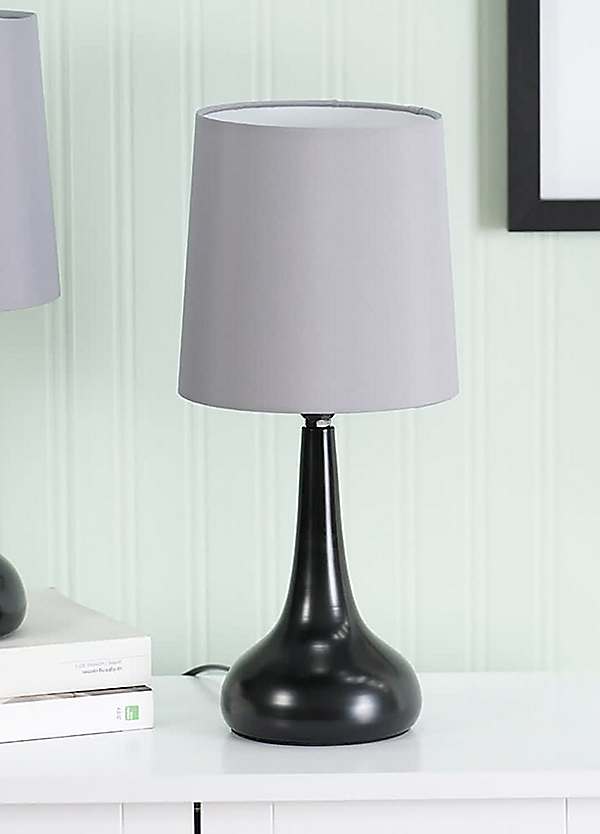 ValueLights Teardrop Pair of Black Touch Table Lamps with Grey