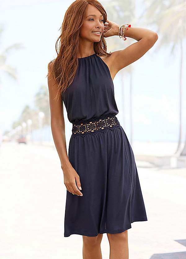 Vivance Crochet Insert Jersey Midi Dress Kaleidoscope