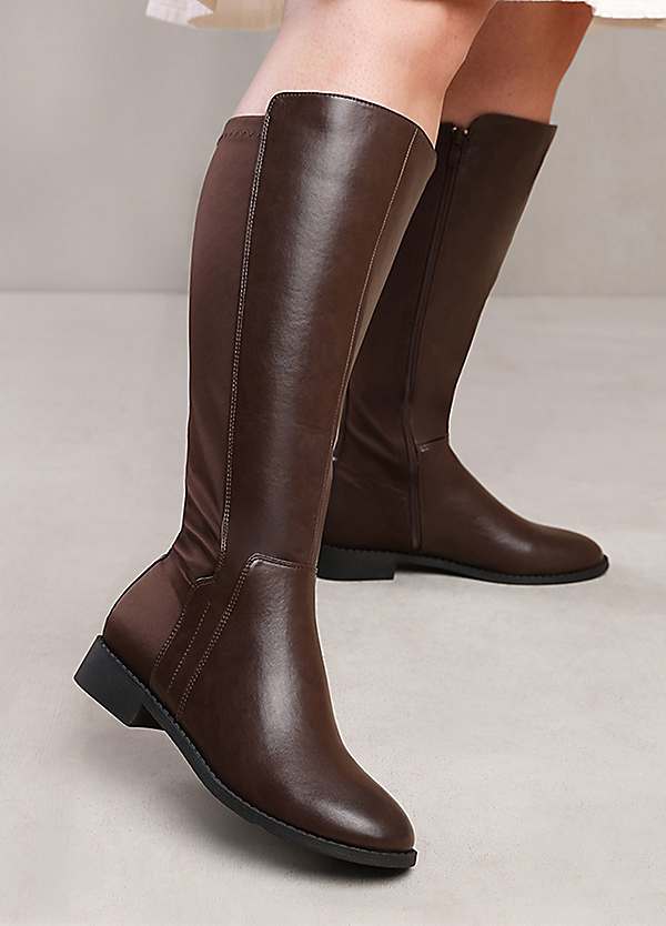 Wide Calf Boots Brown Riding Boots Womens Women's Crown Zip-Up