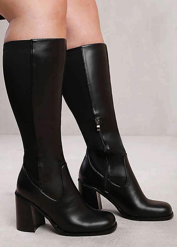 Where's That From Zhuri Stretch Wide Calf Block Heel Knee High