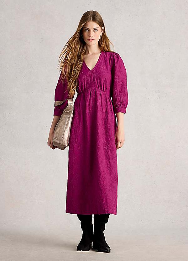 white stuff embroidered dress Embroidered Jersey 3/4 Sleeve Shift Dress