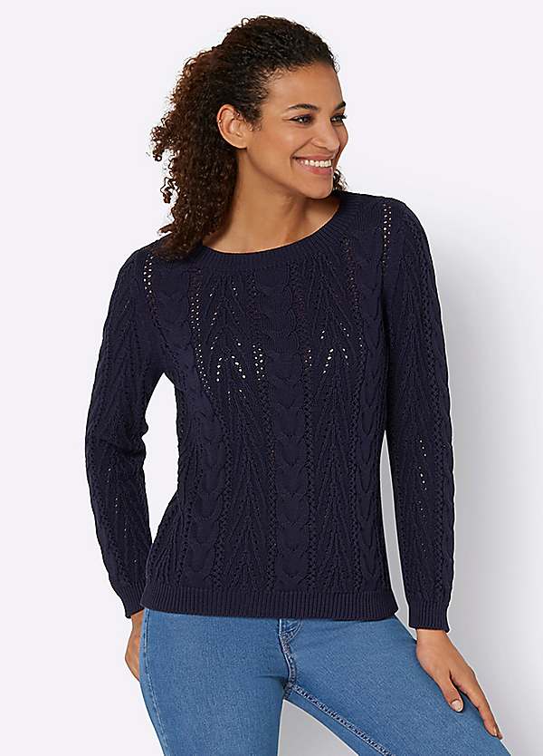 Witt Cotton Ajour Knit Round Neck Jumper Kaleidoscope