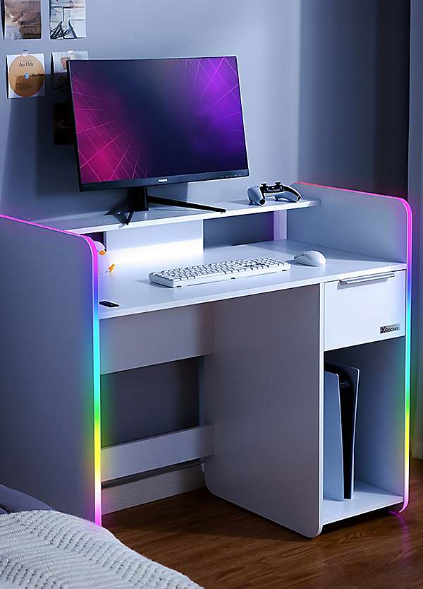 X Rocker Electra Gaming Desk With Wireless Charging and APP Controlled LED  Lights White