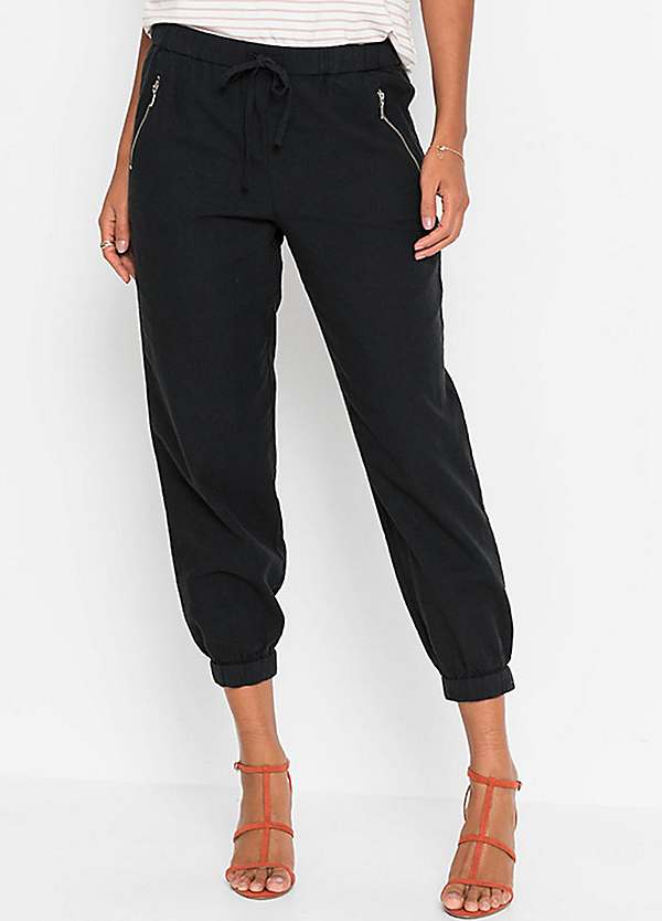 bonprix Decorative Pocket Cropped Linen Trousers Kaleidoscope