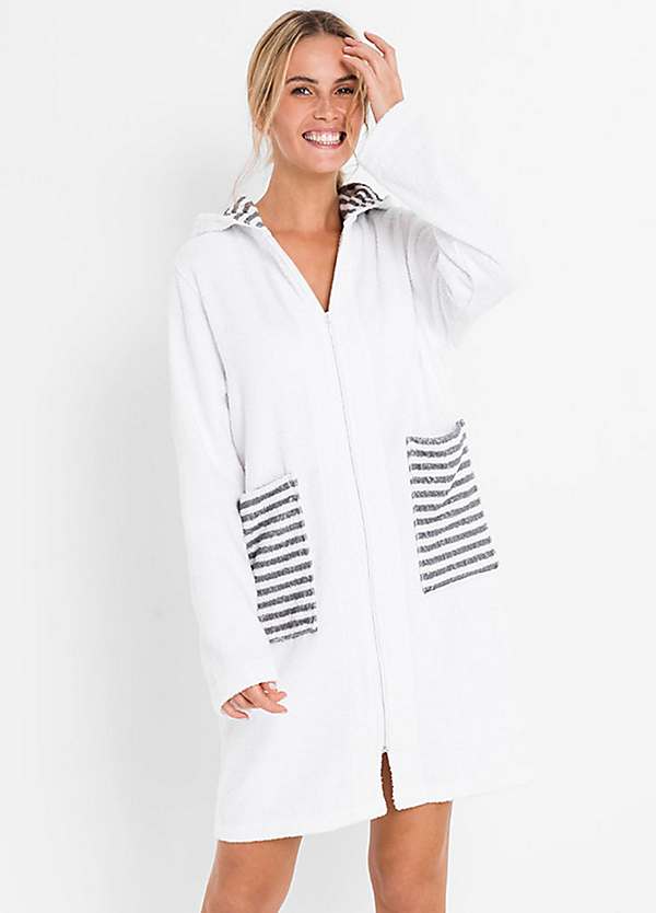 Full Length Womens Zip Up Robes Fleece Zip Winter Dressing Gown