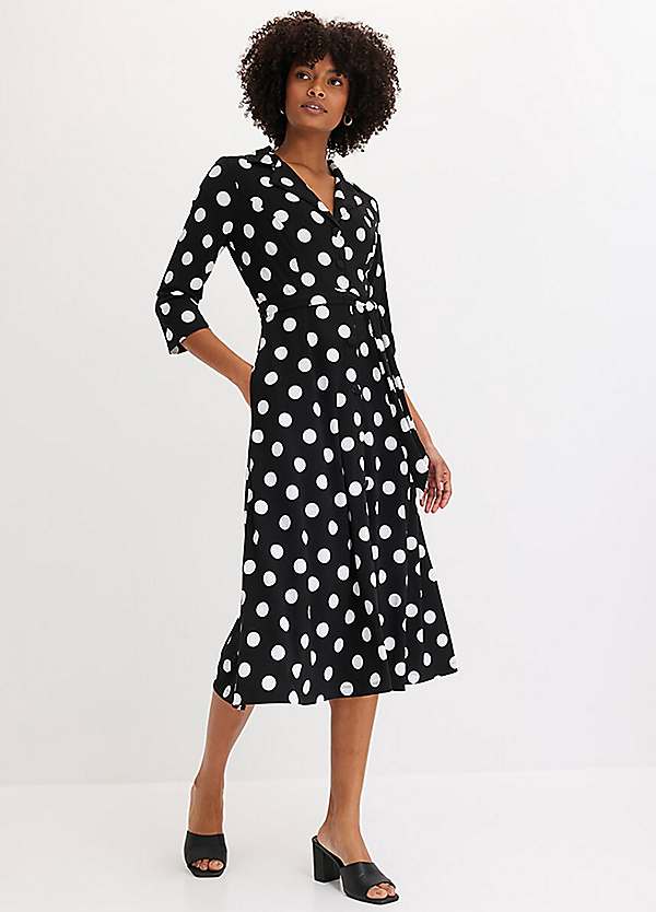 bonprix Polka Dot Midi Shirt Dress Kaleidoscope