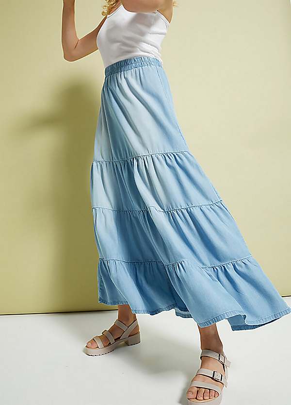 スカート Tiered Cut-off Denim Skirt bonprix Tiered Maxi Denim Skirt | Kaleidoscope