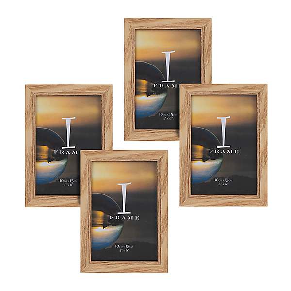 iFrame Set of 4 Oak Finish 4 x 6 inch Photograph Frames